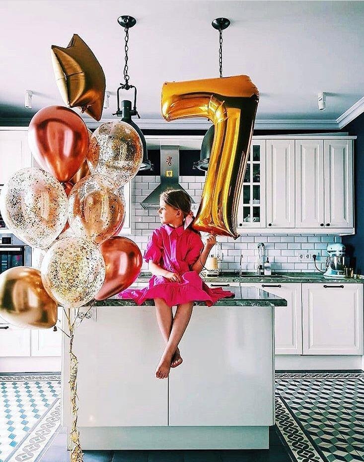 peach and confetti balloons with numbered foil balloon for birthday