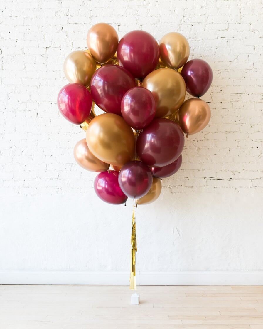 gold and maroon balloon bouquet for party