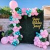 multicolored balloon backdrop for birthday