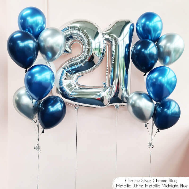 premium blue and silver balloons with numbered foil balloon for birthday party