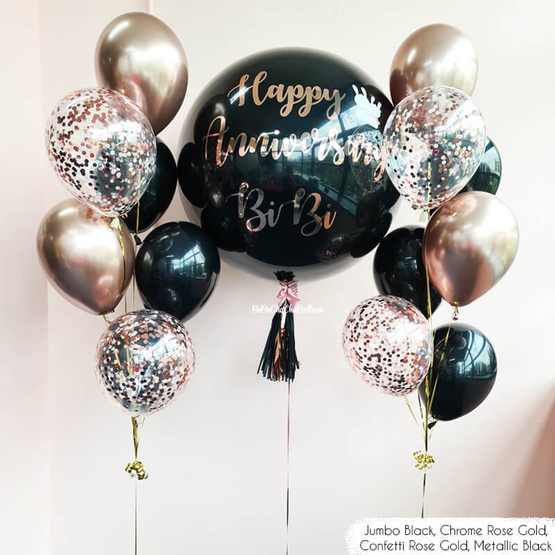 black, gold and confetti balloons for birthday party