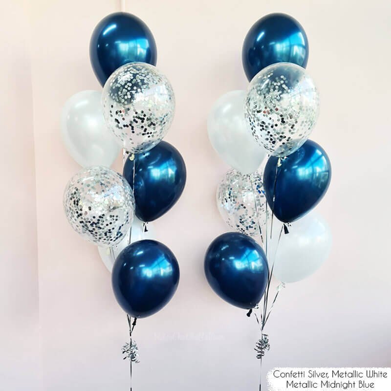 midnight blue ,confetti silver balloon bouquet for celebration
