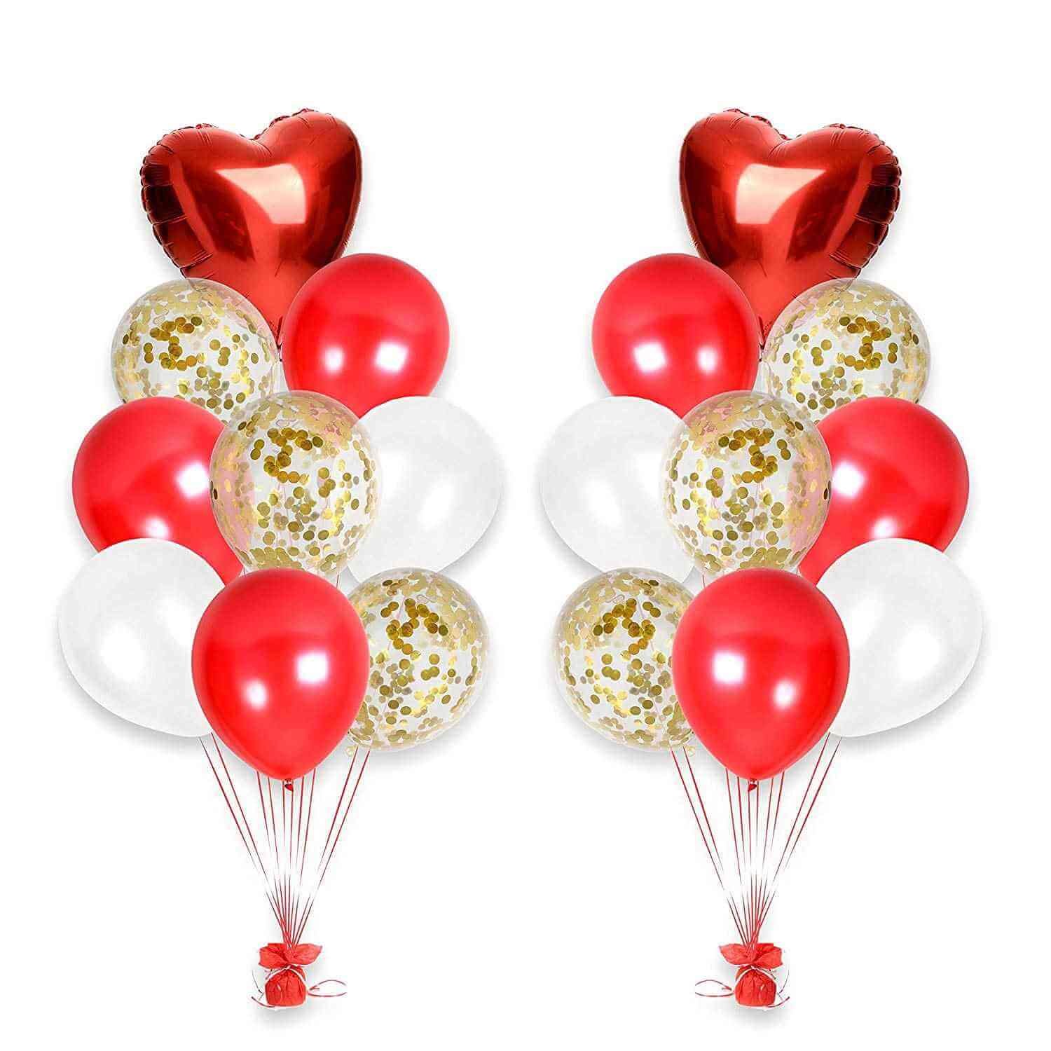 red, white and confetti balloons for valentines day