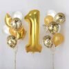 white,gold and confetti balloons with numbered foil balloon for birthday