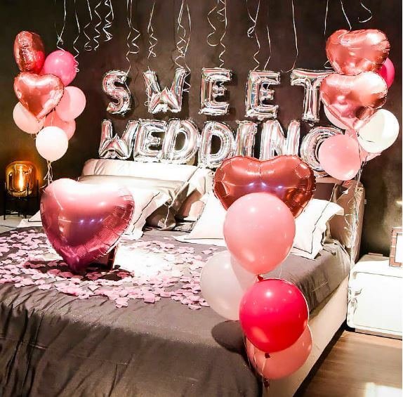 happy wedding themed balloons with heart shaped air balloons