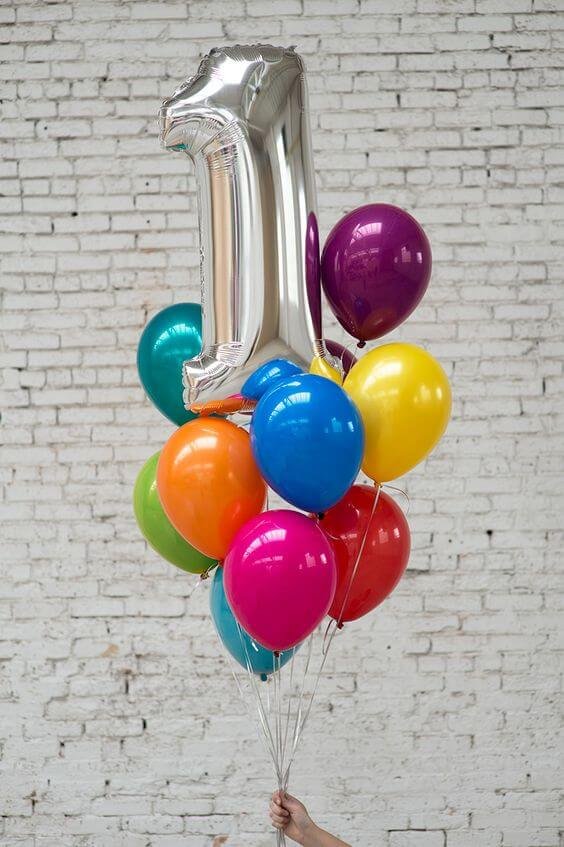 multicolred balloons with numbered foil balloon for birthday decoration