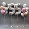 silver colored balloon bouquet with number foil balloon for birthday
