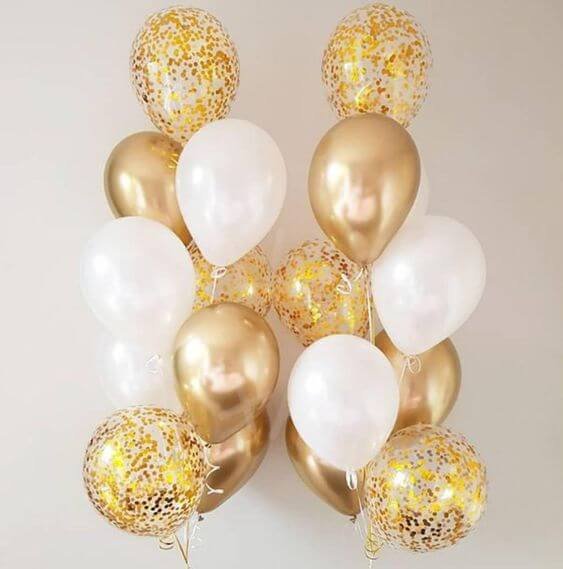 white ,gold and confetti balloons for decoration
