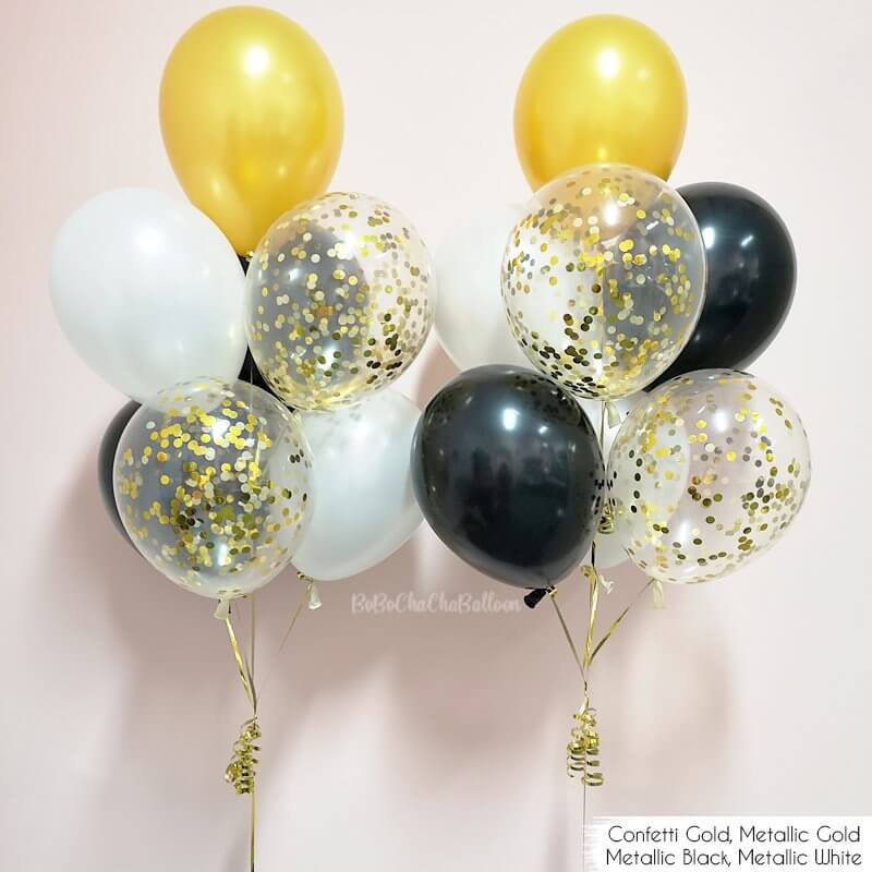 confetti gold ,black and white theme balloon bouquet for celebration