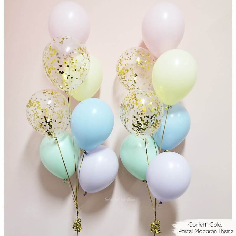 confetti gold ,pastel macron theme balloon bouquet for celebration