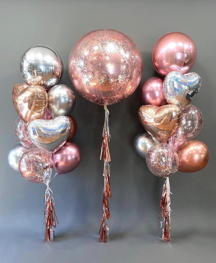 peach and silver balloon bouquet for decoration