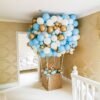 blue and white themed balloons for baby welcome