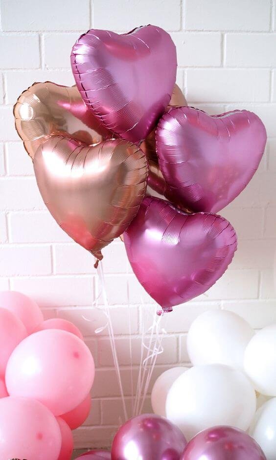 Valentine's day special heart shaped rose and gold balloons