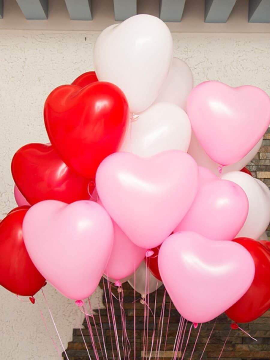 valentines heart shaped rose ,red and white balloons