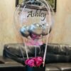 silver colored hot air balloons and flower gift hamper customised