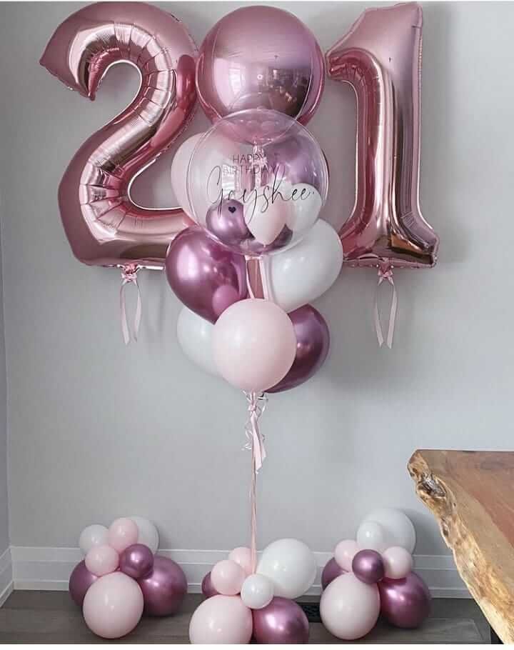 Rose and white balloons with bubble customized balloon bouquet for birthday