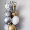 white ,silver and gold balloons with bubble customized balloon bouquet