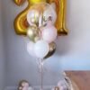 customized hot air balloon with name and multi colored balloons for birthday