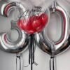 silver customized balloon bouquet for birthday with bubble age balloon