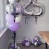 lavender and silver customized balloon bouquet for birthday with hot air balloon