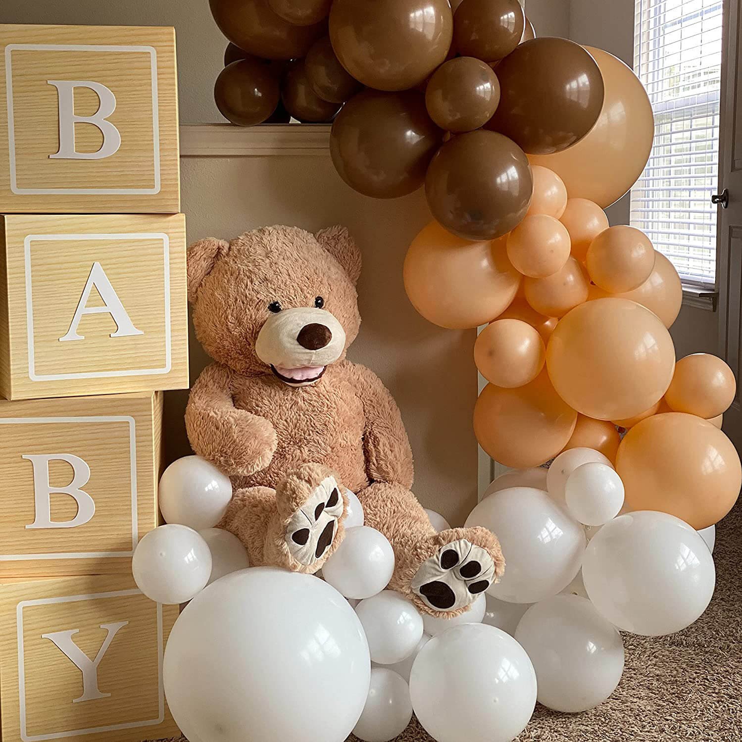 white ,peach and brown balloons for decoration