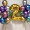 Multicolored balloons and numbered foil balloon for celebrations