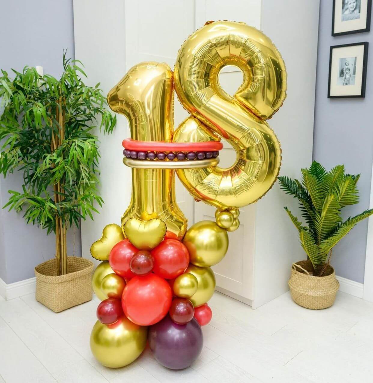 Multicolored balloons and numbered foil balloons for celebrations
