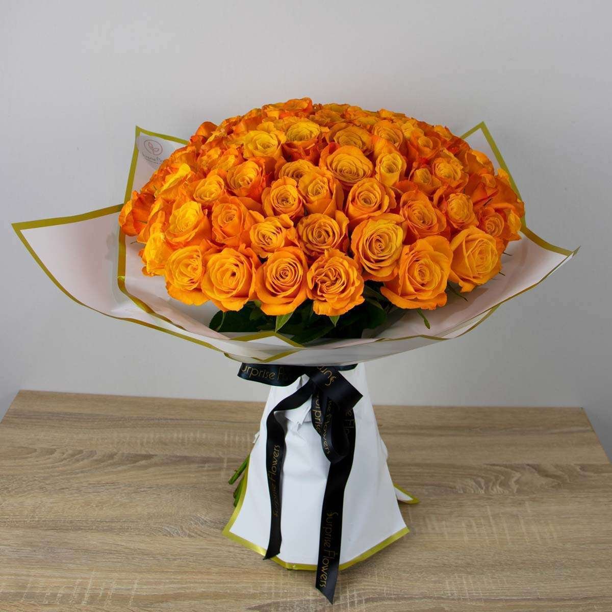 100 Long Stem Orange Roses Hand Bouquet