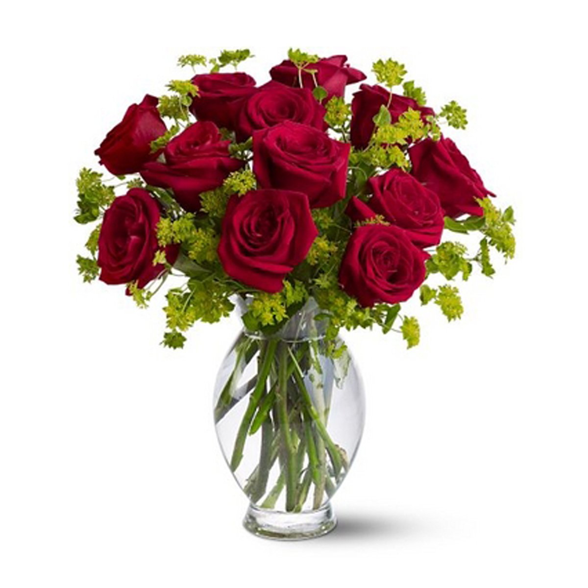 12 Red Roses In A Glass Vase