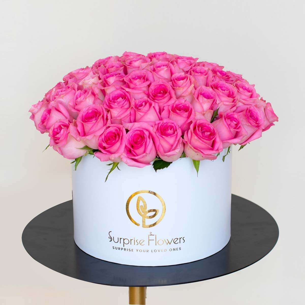 60 Pink Roses In A White Box – Pretty In Pink Bouquet